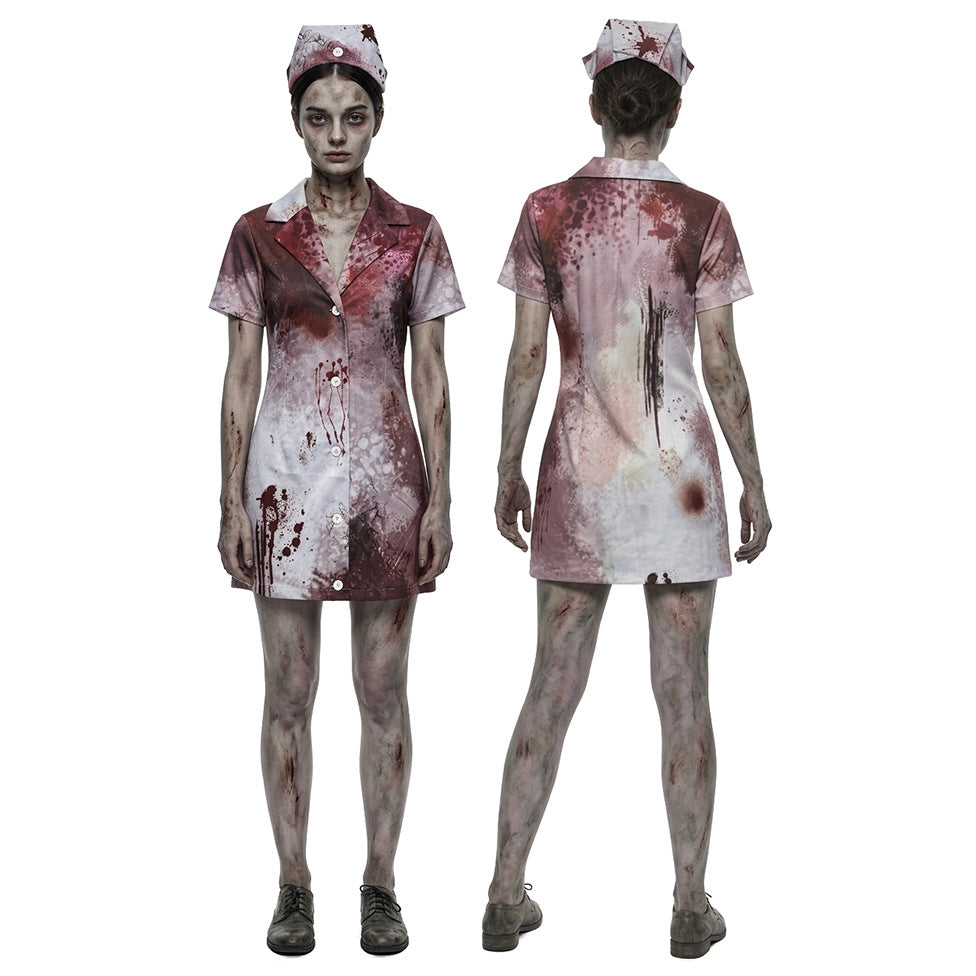 Zombie Nurse Cosplay Costume With Bloodstains Nurse Uniform — side view