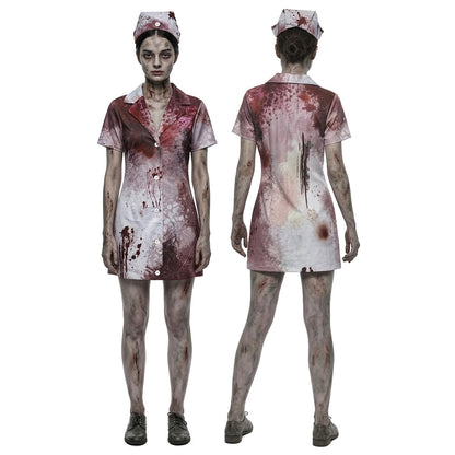 Zombie Nurse Cosplay Costume With Bloodstains Nurse Uniform — side view