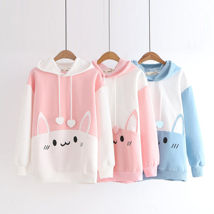 Plush cat print hoodie | Magic Stories
