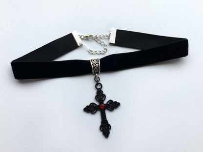 Gothic Cross Black Velvet Choker | Magic Stories