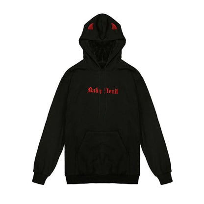 Diablo Three-Dimensional Horns Little Devil Plus Fleece Hooded Sweater — back view