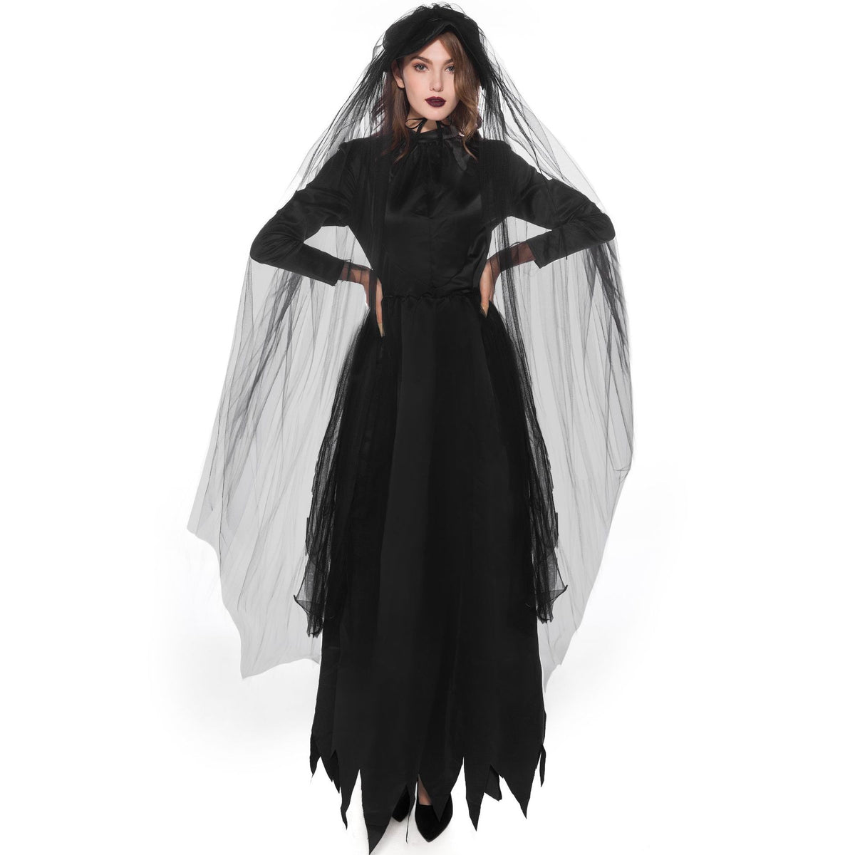 Scary Women's Cosplay Costumes Halloween Party Carnival Wedding Bride Dress Evil Ghost Vampire Anime Game Outfit — side view