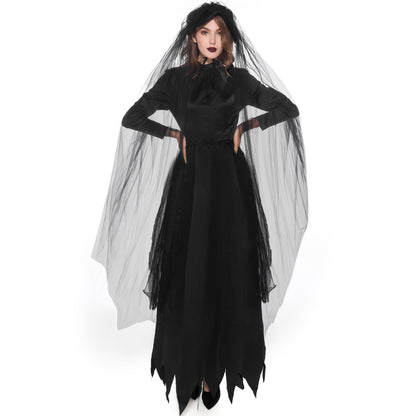 Scary Women's Cosplay Costumes Halloween Party Carnival Wedding Bride Dress Evil Ghost Vampire Anime Game Outfit — side view