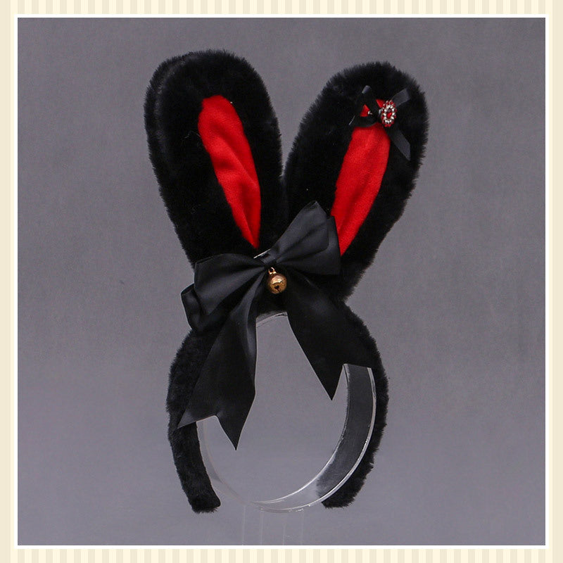 Lolita Animal Ears Accessories Diamond Bowknot Plush Rabbit Ears Headband — back view