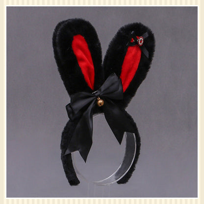 Lolita Animal Ears Accessories Diamond Bowknot Plush Rabbit Ears Headband — back view