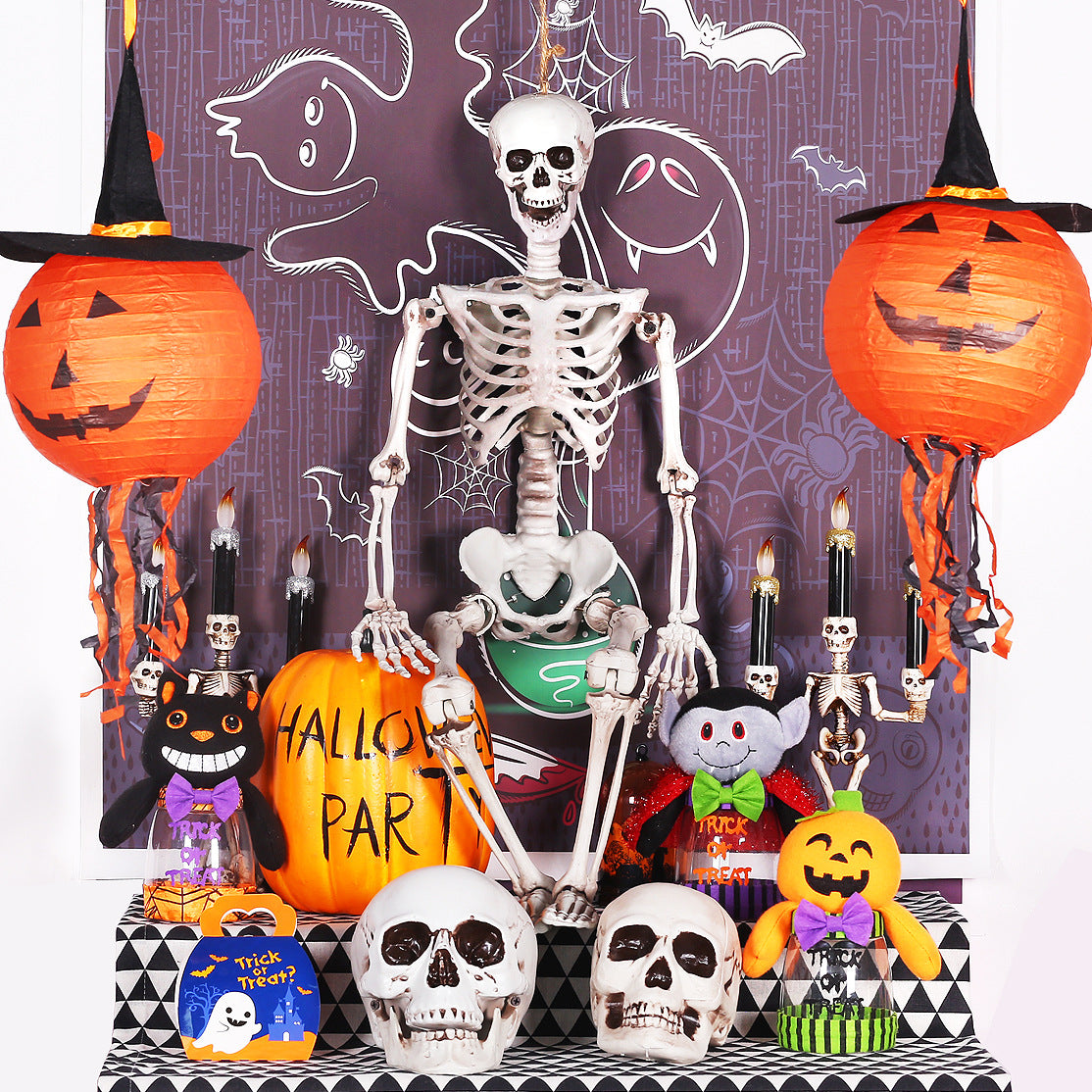 Prop with beard pumpkin lantern — back view