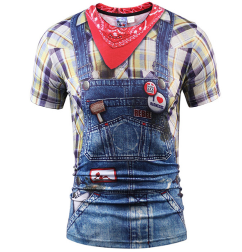 Fake Vest men short sleeve hip hop Fashion Man Slim Fit t-shirt Halloween cosplay — detail