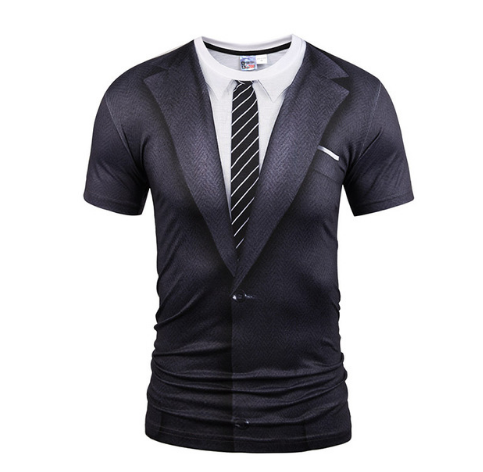Fake Vest men short sleeve hip hop Fashion Man Slim Fit t-shirt Halloween cosplay — back view