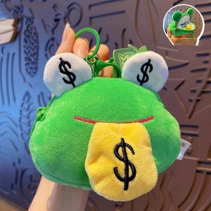 Creative Cartoon Plush Money Frog Coin Purse Keychain — side view