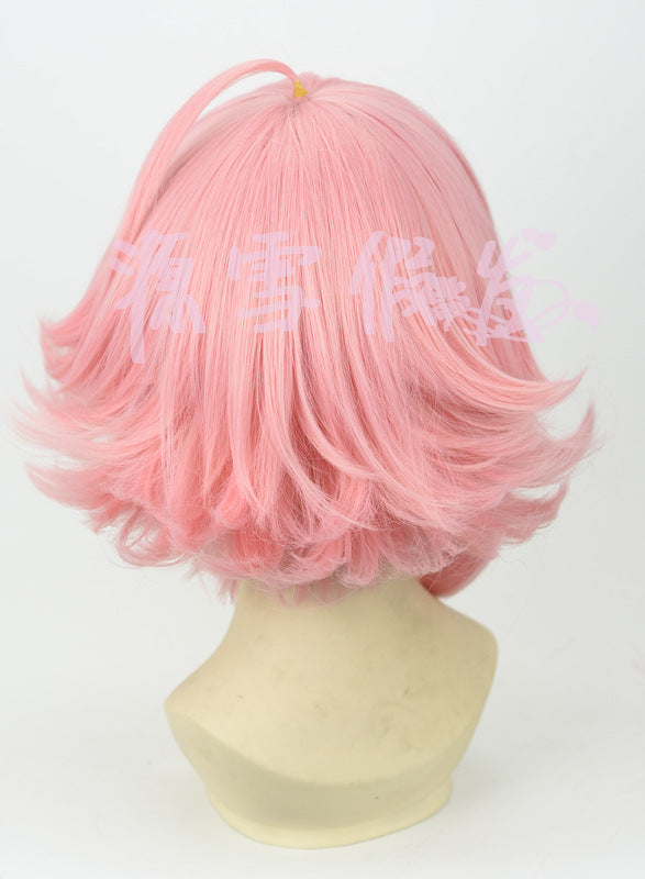 Pink upturned cosplay wig — back view