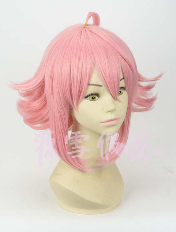 Pink upturned cosplay wig — scale reference