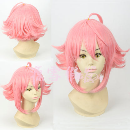 Pink upturned cosplay wig — detail