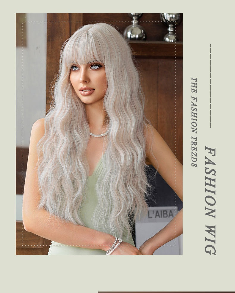 Silver Pink Curly Long Hair Full-head Wig Natural Realistic Fluffy Lolita Anime Cosplay — in use