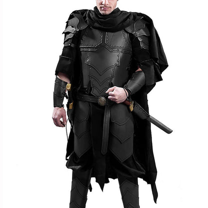 Samurai Armor Cosplay Costume - Men's Faux Leather — included in Samurai Warrior Cosplay Set — Armor Costume + Shoulder Armor + Wig