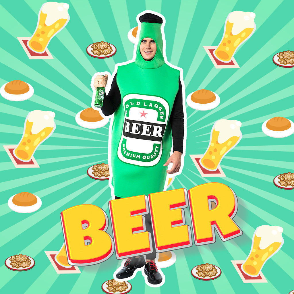 Funny Food & Drink Costume 3-Piece — Beer Bottle Suit, Bread Coat & Beer Mug Costume