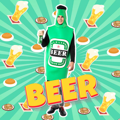 Funny Food & Drink Costume 3-Piece — Beer Bottle Suit, Bread Coat & Beer Mug Costume