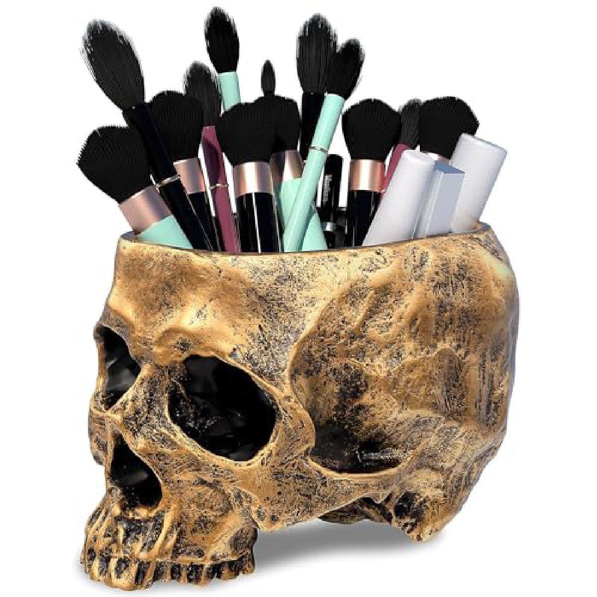 Halloween Prop Creative Resin Skull Flowerpot — side view