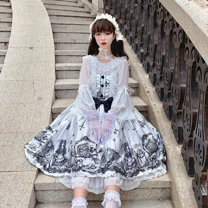 Lolita JSK dress Tomb Prisoner Girl Gothic Dark Jsk Dress Dark Vintage Victorian Princess Party Dress — scale reference
