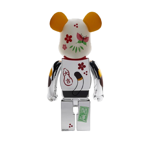 1000% Bearbrick Manekineko Pekochan Good Luck - Silver Plated — back view