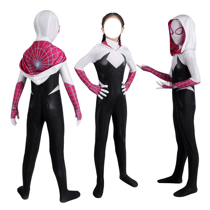 Spider-Verse Gwen Stacy Kids Jumpsuit Cosplay Costume — back view