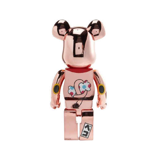 1000% Bearbrick Manekineko Pekochan Fortune Double Coin - Pink/Gold Plating — back view