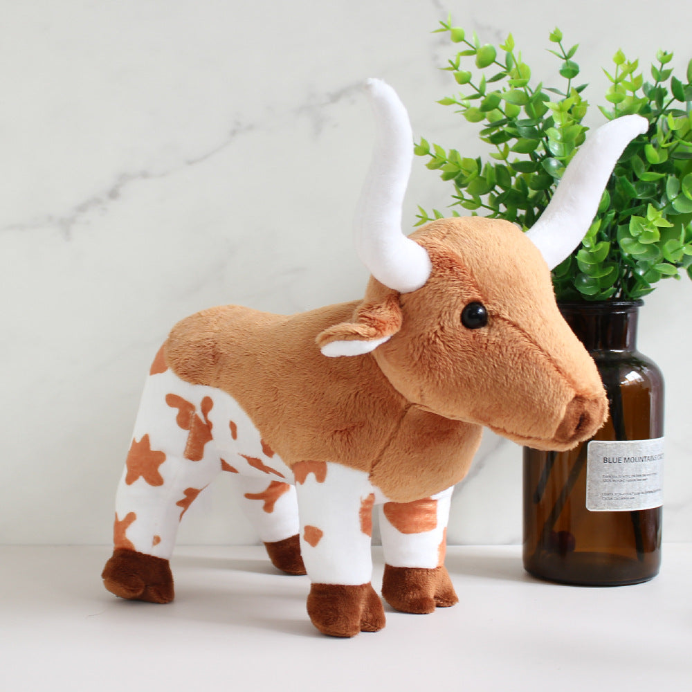 Simulation Longhorn Highland Cow Plush Doll Cartoon Animal — back view