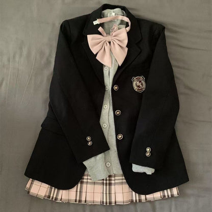 Original JK Uniform Black Blazer College-Style School-Supplied Indigo Three-Button Suit Jacket — back view