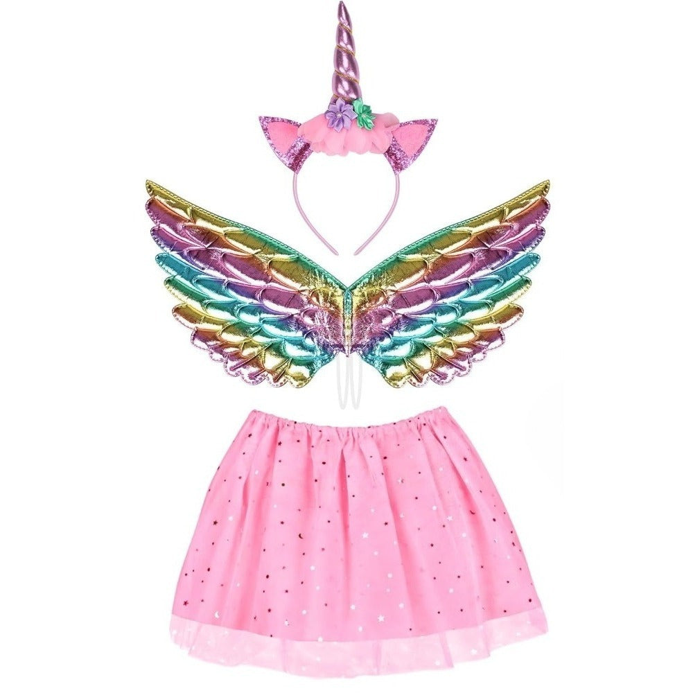 Costume Accessory Set With Headband, Wings, And Dress In Pink And Purple; Costume Accessories For Party And Festive