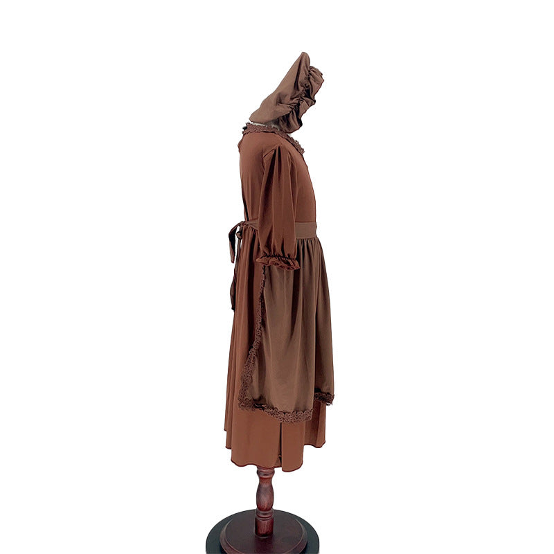 Medieval Civilian Costume Children European Colony Poor Cosplay Clothes Cosplay Old Grandma Performance Costumes — back view
