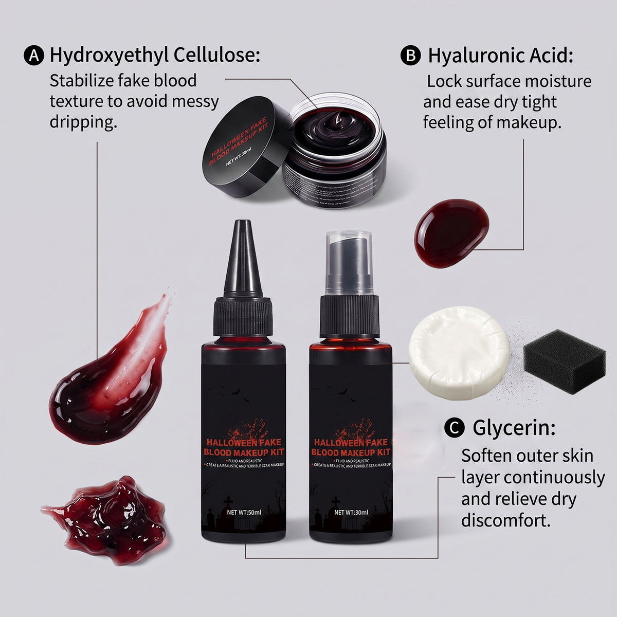 Halloween Fake Blood Makeup Set, Realistic Wound Effects, Cosplay Stage Party Costume Prop — detail