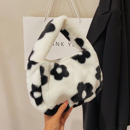 New Plush Harajuku Style Cow Fashion Plush Simple Personality Crossbody Bag — side view