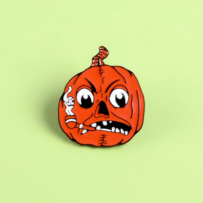 Happy Halloween Enamel Pin Custom Coffee Moon Ghost Pumpkin — back view