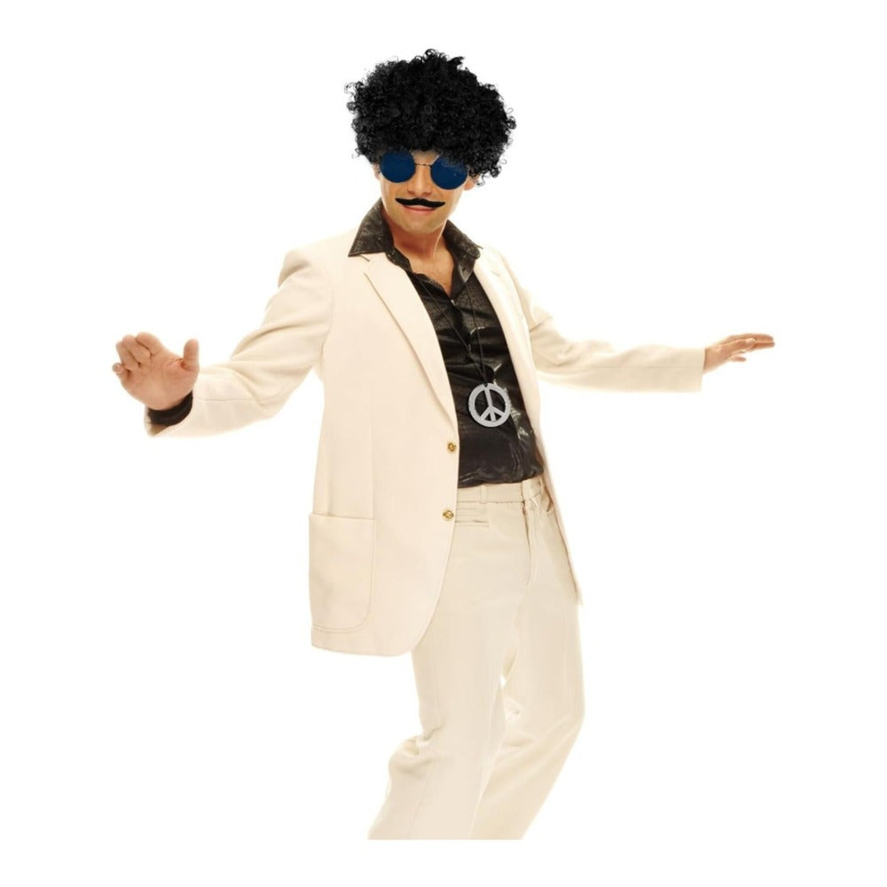 Hippie Costume Set With Afro Wig, Colorful '70s Outfit With Flower Crown & Peace Necklace, Flower Power Costume — packaging