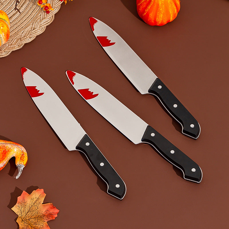 Halloween Decoration Props Cosplay Artificial Horror Bloody Plastic Knife Trick Dagger Dance Performance — back view