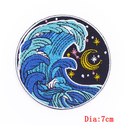 Anime Wave Embroidery Cloth Paste Computer Embroidered T Shirt With Back Glue DIY Patch — back view