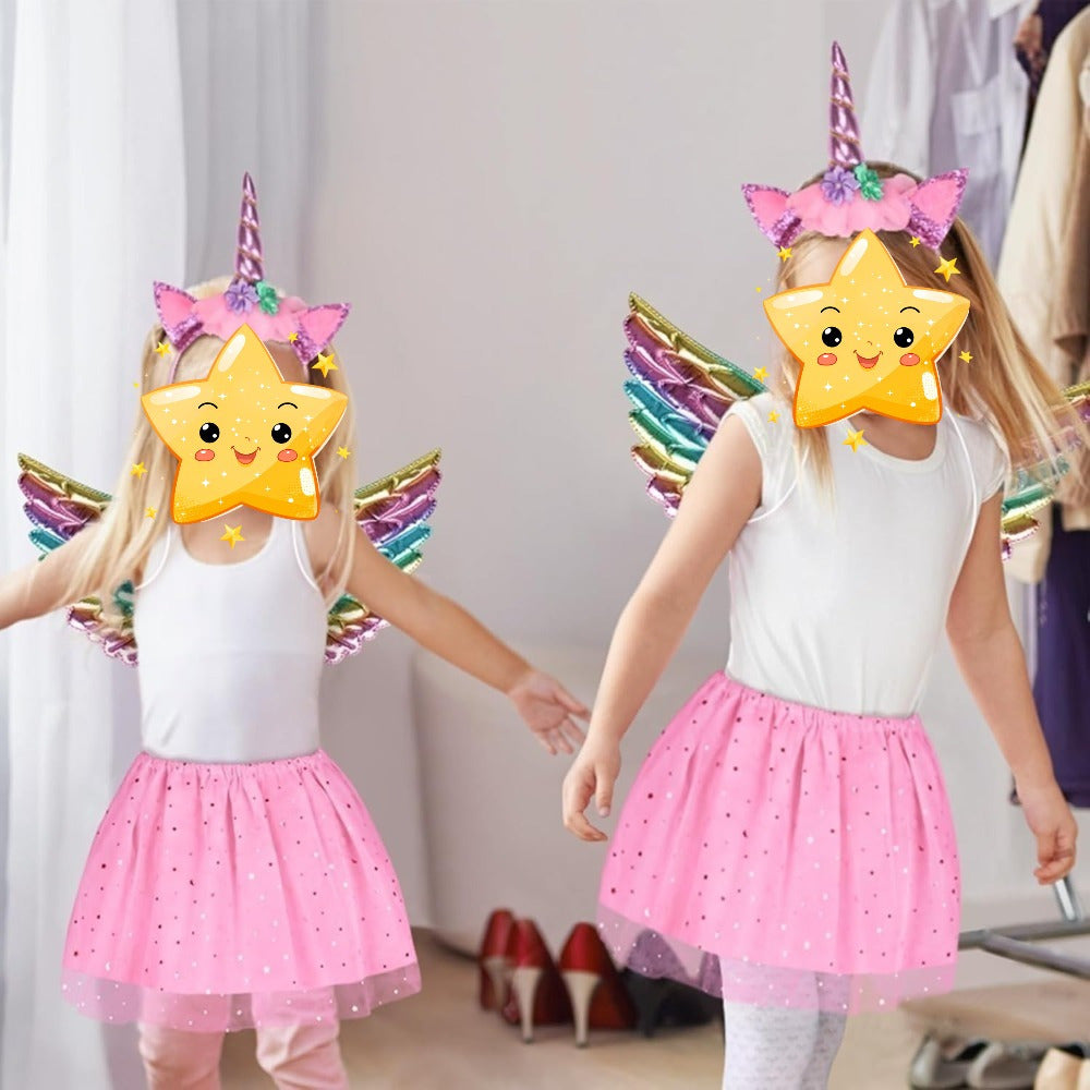 Costume Accessories Set With Headband, Wings, And Dress In Pink And Purple,Costume Accessories For Party And — back view