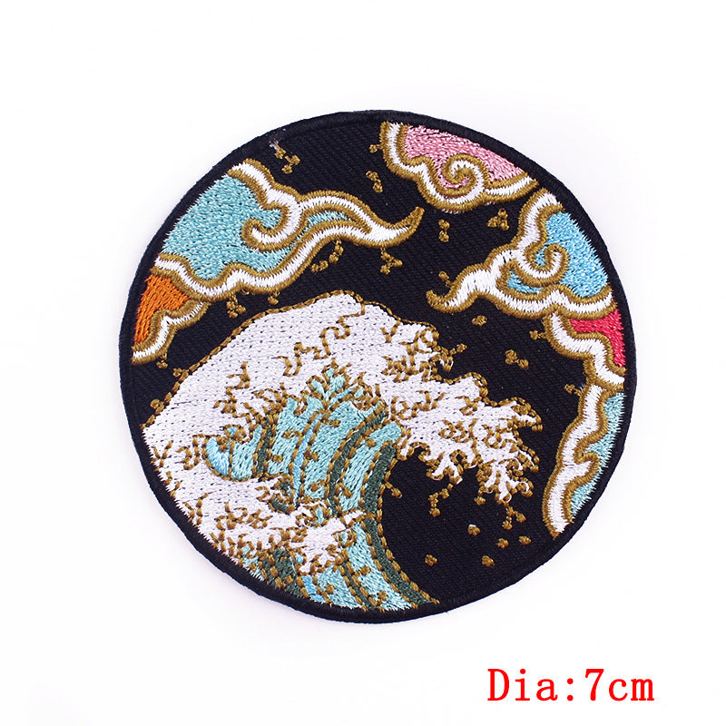 Anime Wave Embroidery Cloth Paste Computer Embroidered T Shirt With Back Glue DIY Patch — detail