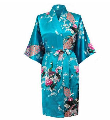 Japanese satin peacock woman yukata pajamas — side view