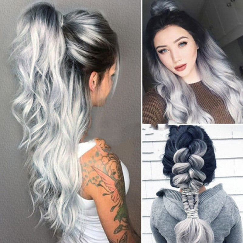 Classic Vampire Couples Cosplay 3-Piece — Black Vampire Gown, Men's Vampire Suit & Grey Gradient Wig — back view