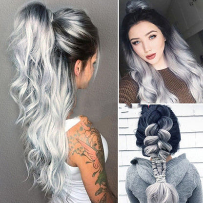 Classic Vampire Couples Cosplay 3-Piece — Black Vampire Gown, Men's Vampire Suit & Grey Gradient Wig — back view