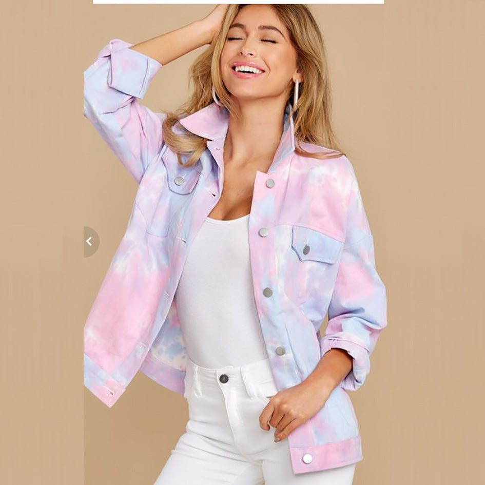 Long Sleeve Slim Harajuku Style Casual Fashion Tie-Dye Jacket — detail