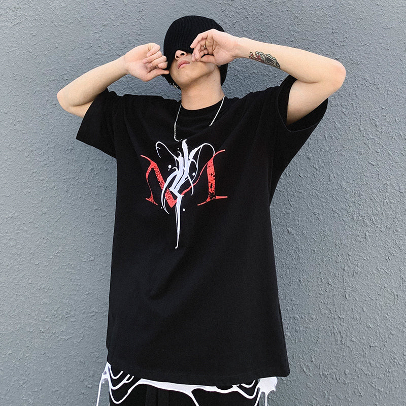 Cartoon Five-point Sleeve T-shirt Male Short-sleeved Letter Printing Japanese Tide Brand Anime Hip-hop Sleeve Top — detail