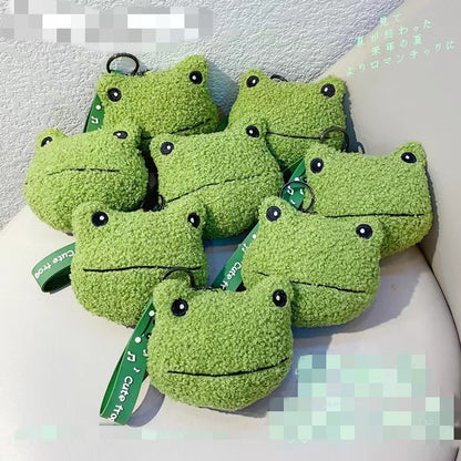 Green Plush Frog Doll Keychain Pendant — side view