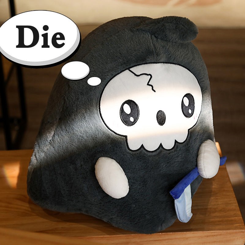 Scythe Reaper Fat Skull Plush Doll Pillow — detail