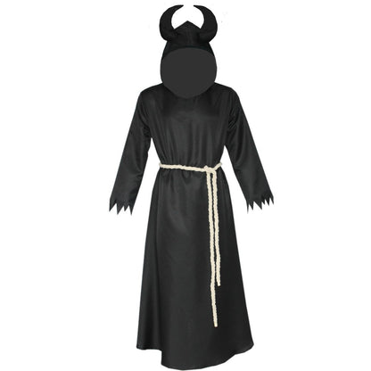 Halloween Medieval Horns Death Devil Wizard Cloak Cospiay Costume — side view