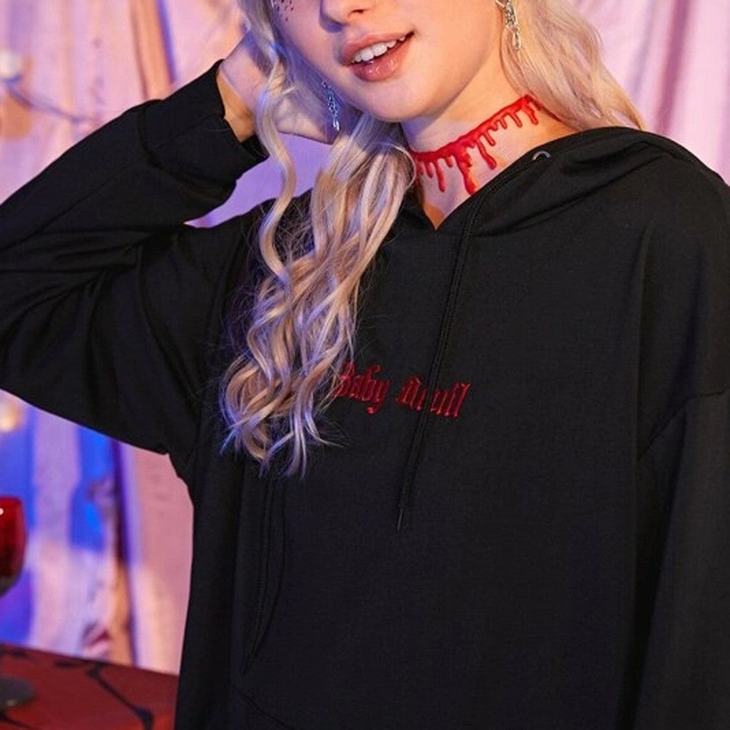 Diablo Three-Dimensional Horns Little Devil Plus Fleece Hooded Sweater — scale reference