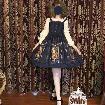 Gothic Lolita Dress Woman Vintage Kawaii Chiffon Palace Princess Party Wear Lantern Sleeve Printed Cute — scale reference