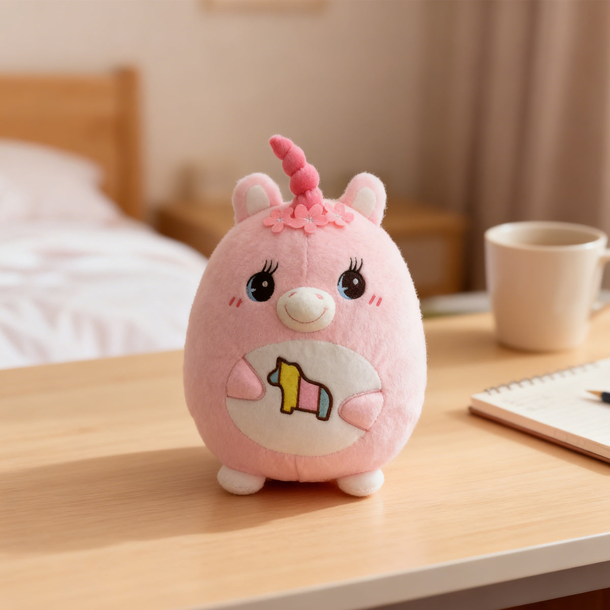 Pink Unicorn Plush Toy With Spiral Horn And Embroidered Horse Patch