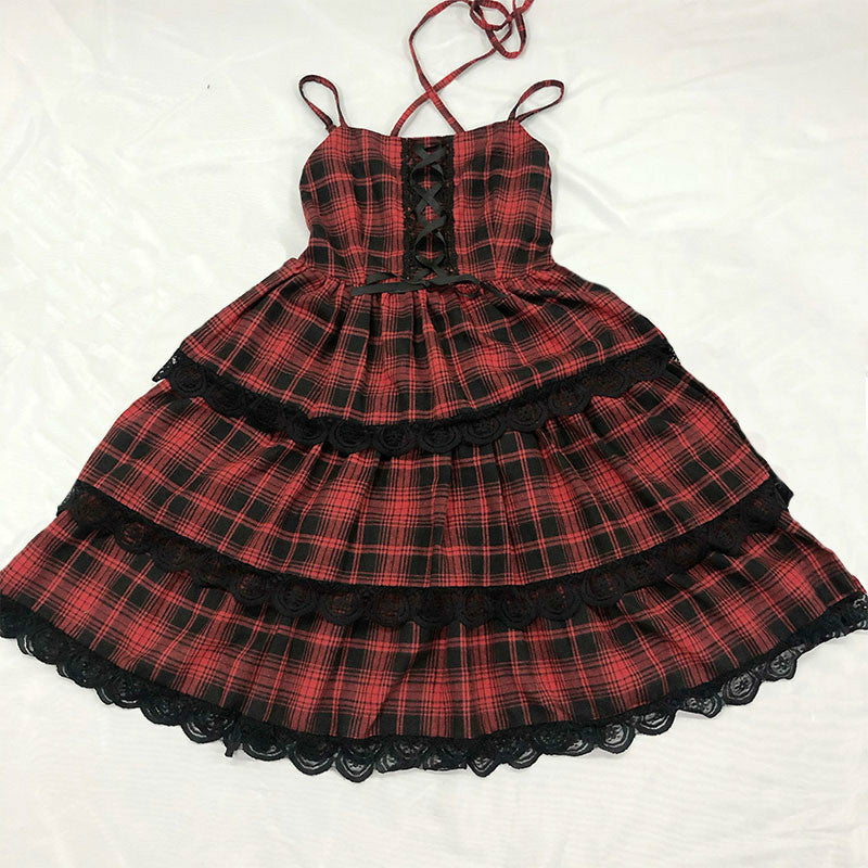 Red plaid Lolita dress — side view