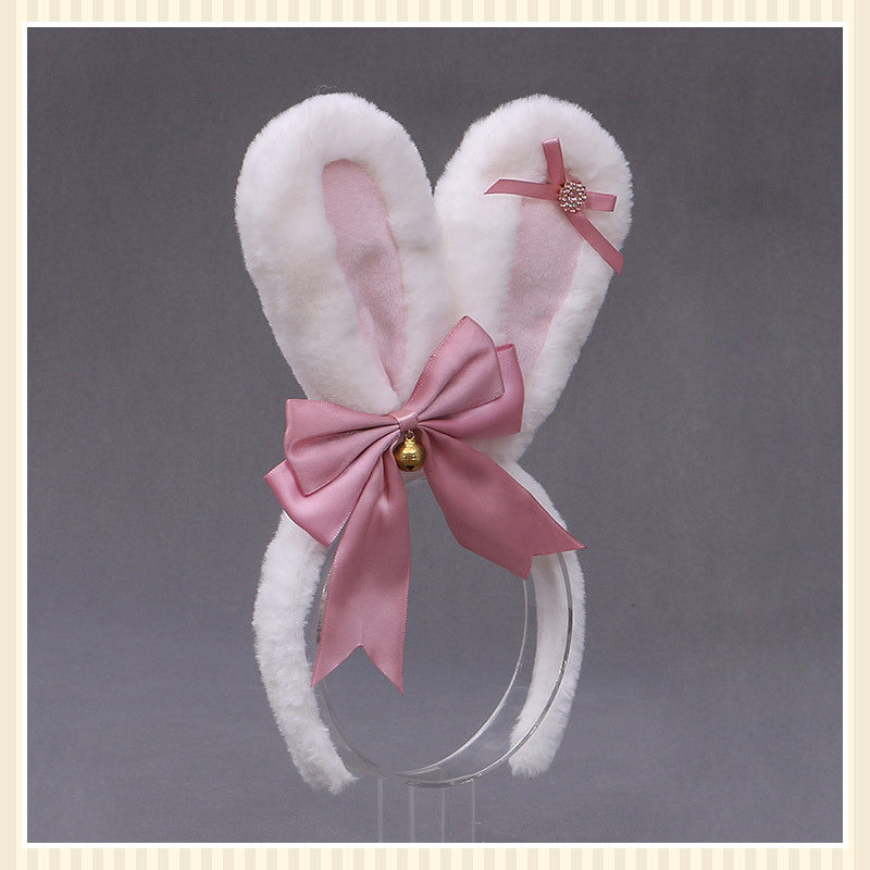 Lolita Animal Ears Accessories Diamond Bowknot Plush Rabbit Ears Headband — side view